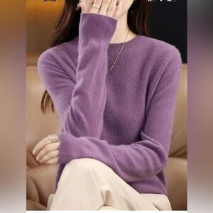 100% Cashmere Tahari Purple Crew Neck Sweater